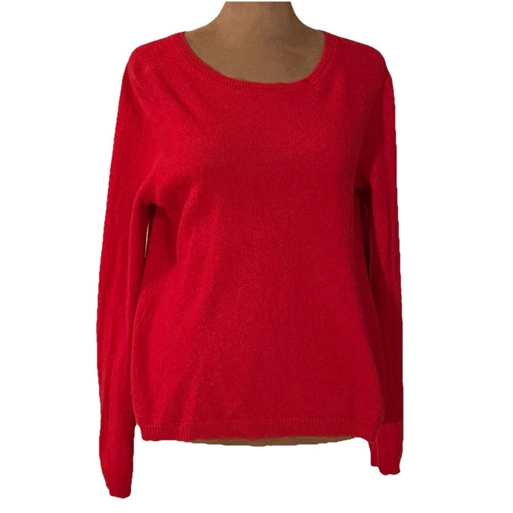 Tahari Sweater Womens L Pure Luxe 100% Cashmere Red Crewneck Pullover Lighweight